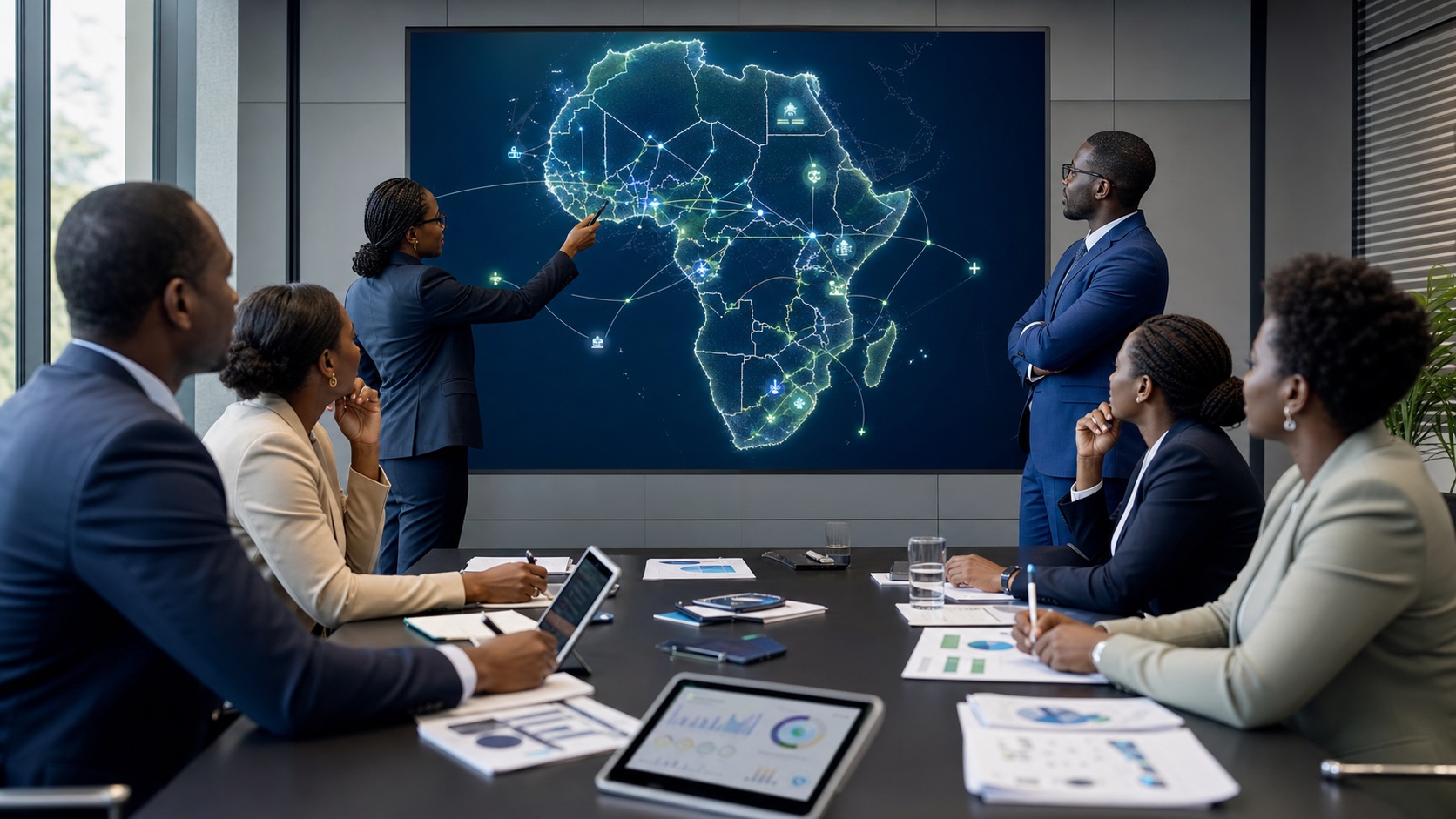 Conceptual Ethiopia and Africa healthcare expansion map with connected health facilities.